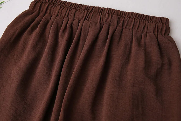 Summer Thin Ice Silk Shorts Women 2024 New Plus Size Elastic High Waist Loose Wide Leg Knee Pants