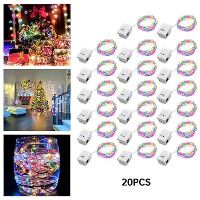 With battery 20 Pack String Fairy Lights Silver Copper Wire Battery Powered Decorations Lights For Wedding Party Christmas Decor