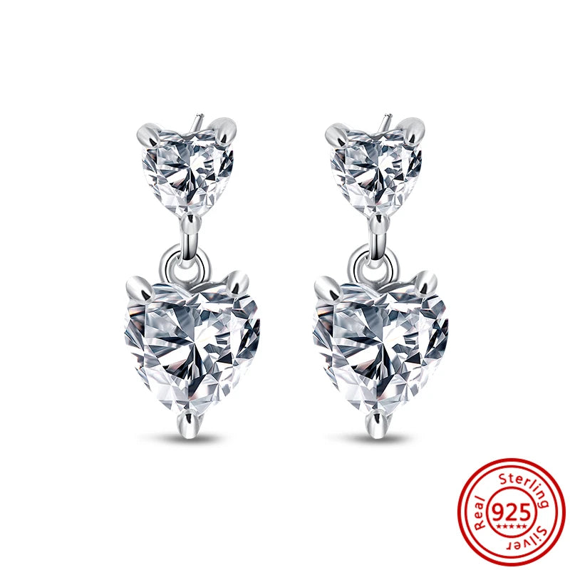 925 Sterling Silver Charm for Loved Heart Ear Hoops Earrings for Women Luxury Sparking Zircon Jewelry  Butterfly Heart Fashion