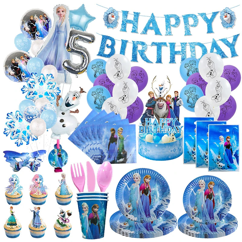 Disney Frozen Birthday party Decoration Snow Queen Birthday Tableware CUP Plate Napkin Elsa Balloon Banner Event Party Supplies