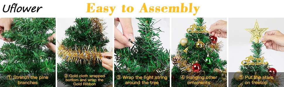 Hot Sale 60cm Christmas Tree Home Decoration PVC Artificial Xmas Ornaments Desktop Christmas Tree Party New Year 2024 With light