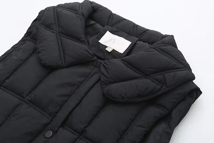 Plus Size Women's Clothing Autumn And Winter New In Thickened Laminated Vest Turndown Collar Mid-Length Quilted Jacket Oversize