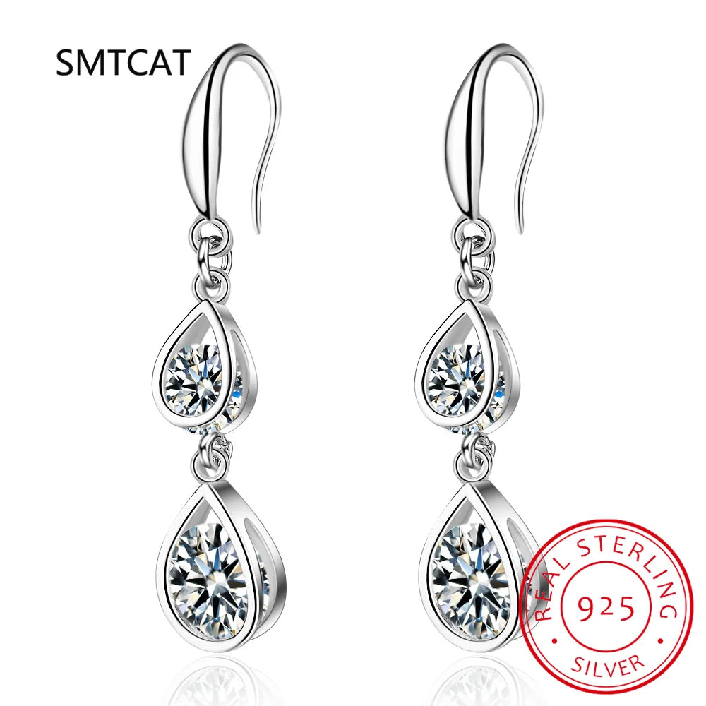 100% 925 Sterling Silver Sparkling High Carbon Diamond Created Moissanite Drop Earrings Wedding Party Bridal Fine Jewelry