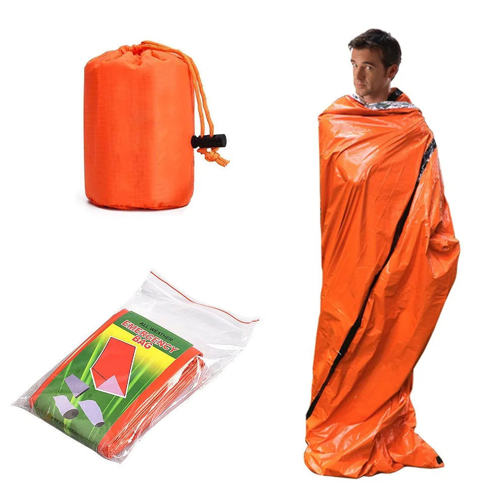 1 Set Waterproof Survival Sleeping Bag Portable Windproof Bivy Sack Rescue Kit Mini Thermal Emergency Tent Camping