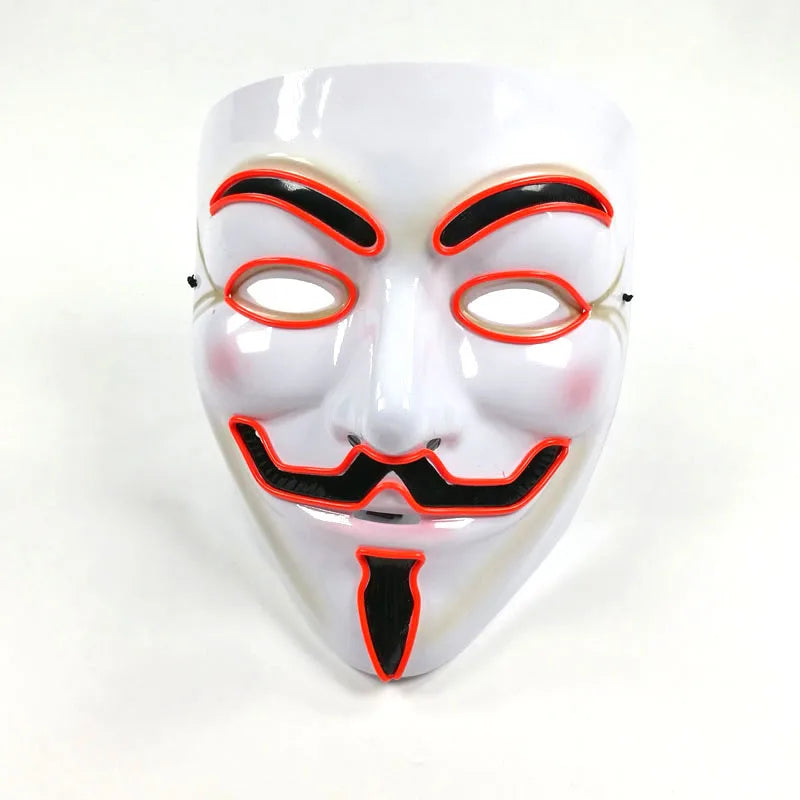 قناع LED Hacker V Vendetta الساخن لعام 2024 للبالغين قناع LED مضيء مضيء لحفلات التوهج إكسسوارات قناع الهالوين ديكور