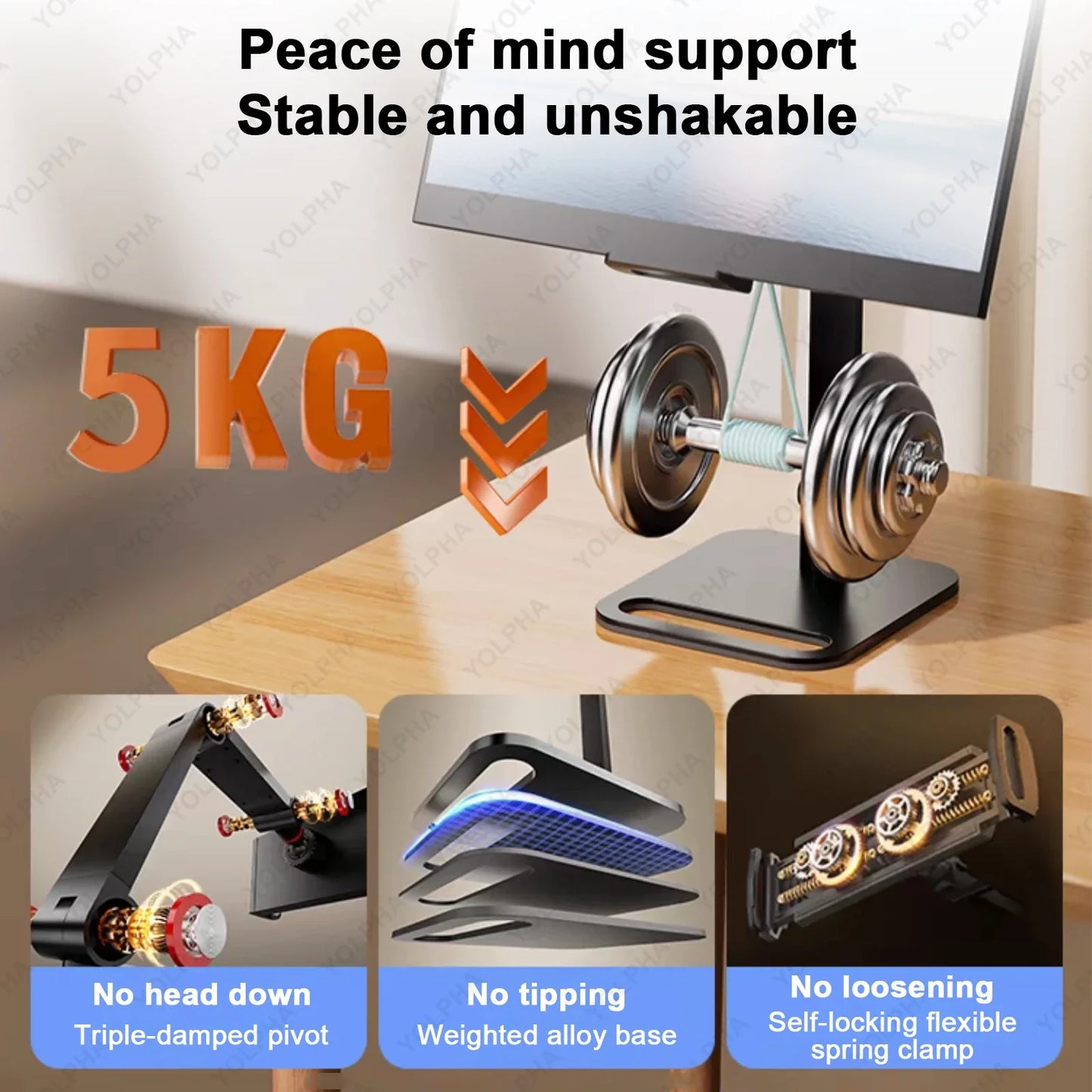 Tablet Stand Holder for ipad Height Adjustable Kindle Stand 360°Rotation Monitor Stand for Desk, Tablets, Smartphone Square Base