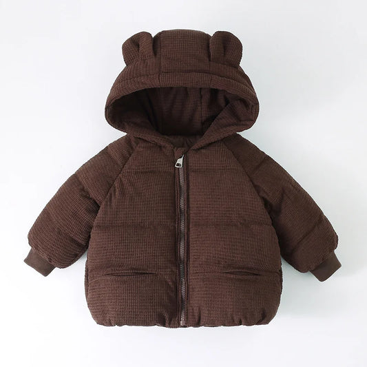 Kids Hooded Corduroy Jackets Winter Autumn Children Thick Warm Outerwear Boys Girls Zipper Solid Classics Clothes 1-6 Years