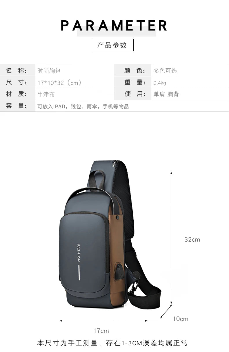 Fashion Men's Chest Bag Waist Packs High Quality Oxford Crossbody Bag Chest Pack Anti-theft Design Men's Handbag Shoulder Bag