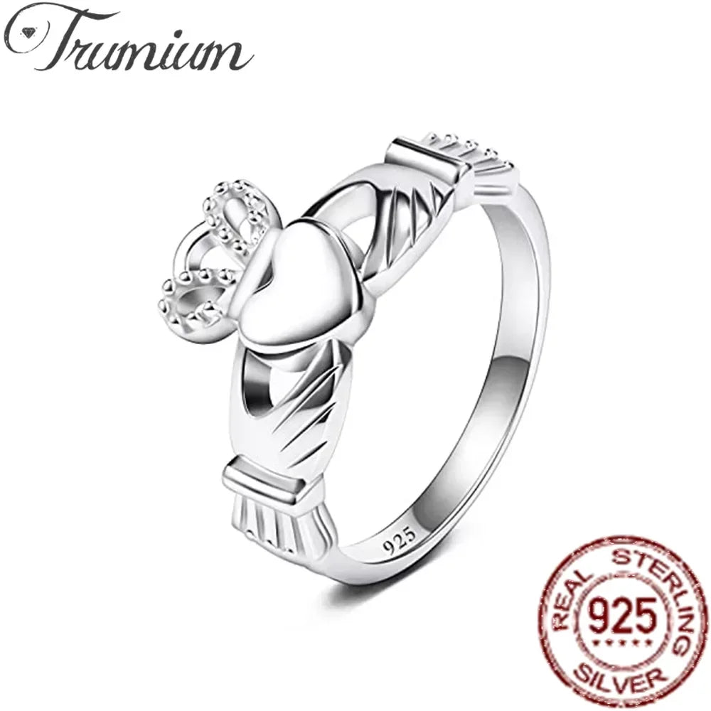 Trumium Women's Claddagh Irish Ring 925 Sterling Silver ring Love Heart Celtic Knot Crown Engagement Wedding Band Free Engraving