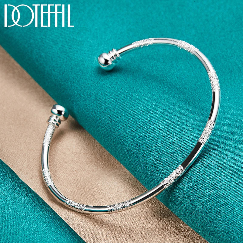 DOTEFFIL 925 Sterling Silver Double Beads Smooth Matte Cuff Bangle Bracelet For Man Woman Wedding Engagement Fashion Jewelry