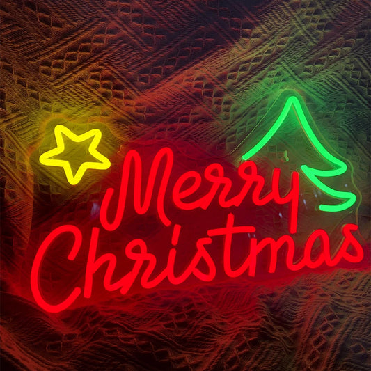 Merry Christmas Neon Sign LED Lights Art Letter Navidad Room Decoration For Bar Party Home Bedroom Dimmable Xmas Tree Wall Lamp