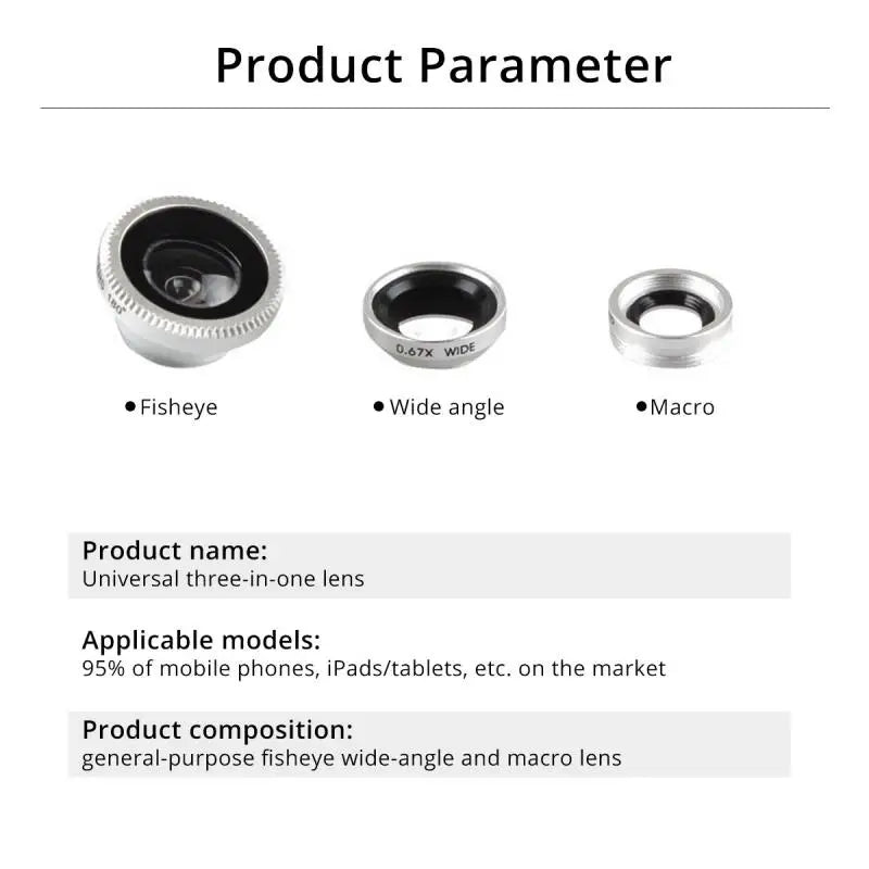 عدسات عين السمكة 3 في 1 للهاتف مع زاوية واسعة 0.67X وعدسات ماكرو عين السمكة ومجموعات الكاميرا مع عدسة مشبك على الهاتف للهواتف الذكية