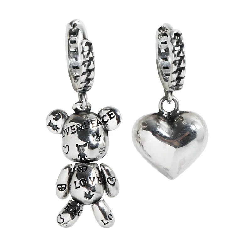 925 Sterling Silver Bear Heart Earrings Charm Women Trendy Fine Jewelry Prevent Allergy Party Accessories Gifts