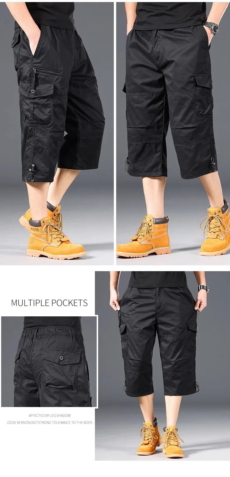 Summer Men's Cargo Shorts Loose Casual Below Knee Pants Elastic Waist Plus Size Outdoor Jogging Tactical Capri Pants