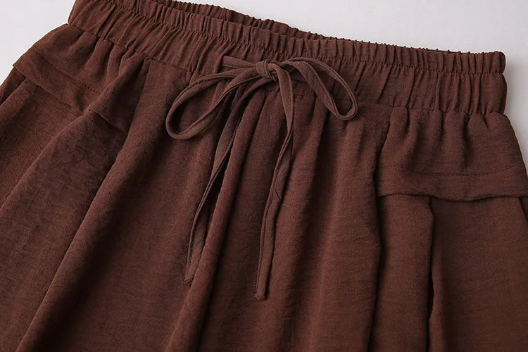 Summer Thin Ice Silk Shorts Women 2024 New Plus Size Elastic High Waist Loose Wide Leg Knee Pants