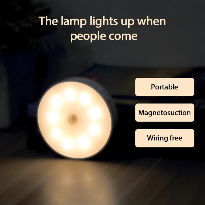 LED Smart Human Body Sensor Night Lamp Emergency Automatic Lighting USB Charging Wireless Magentic Suction Use Night Light