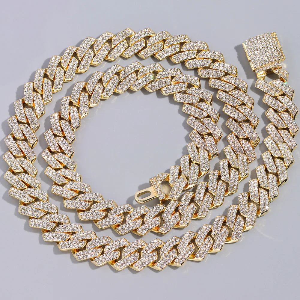 Trend Crystal 14MM Prong Cuban Link Chain For Women Iced Out AAA 2 Row Miami Cuban Chain Choker Necklace Unisex Hip Hop Jewelry