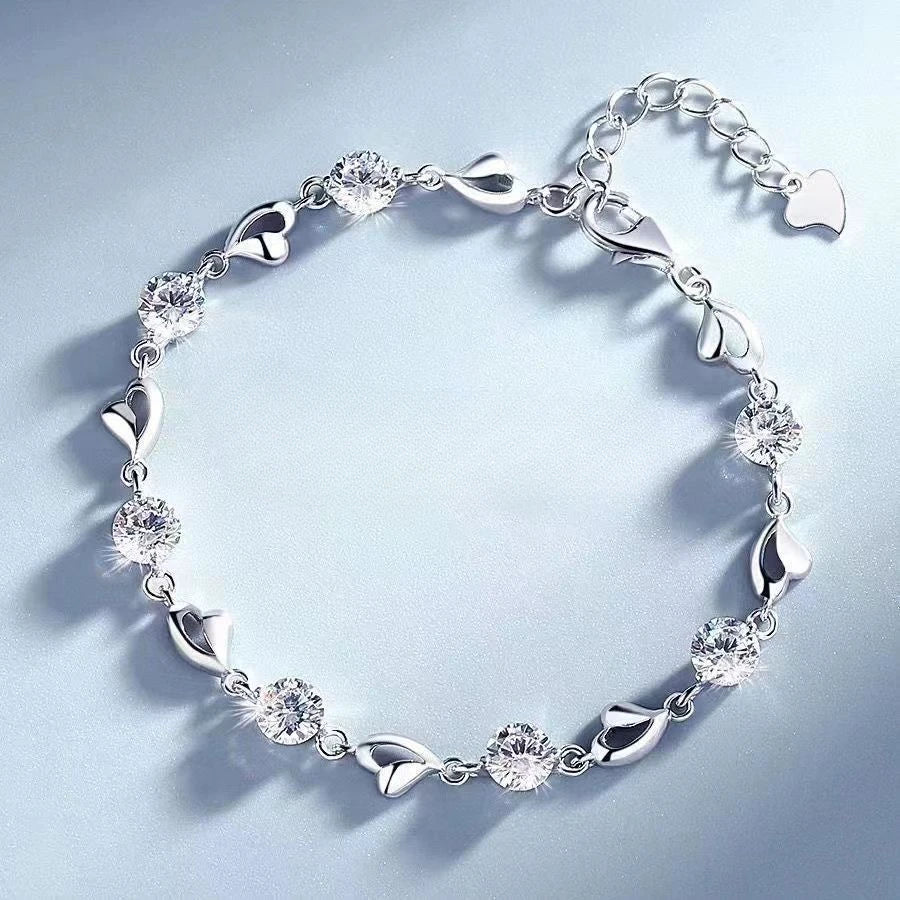 925 Sterling Silver White Zircon Bracelets For Women Luxury Designer Hollow Heart Adjustable Chain Bracelet Original Jewelry