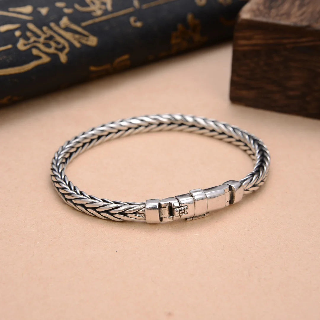 Factory Price 100% Real Solid S925 Silver Handmade Woven Retro Domineering Style Ppersonality Keel Man and Woman Bracelets