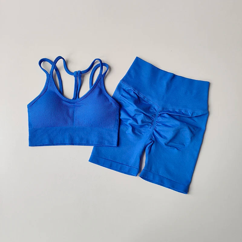 2PCS Seamless Women Yoga Set | Sport Bra & High Waist Shorts for Gym | Bulbusbow