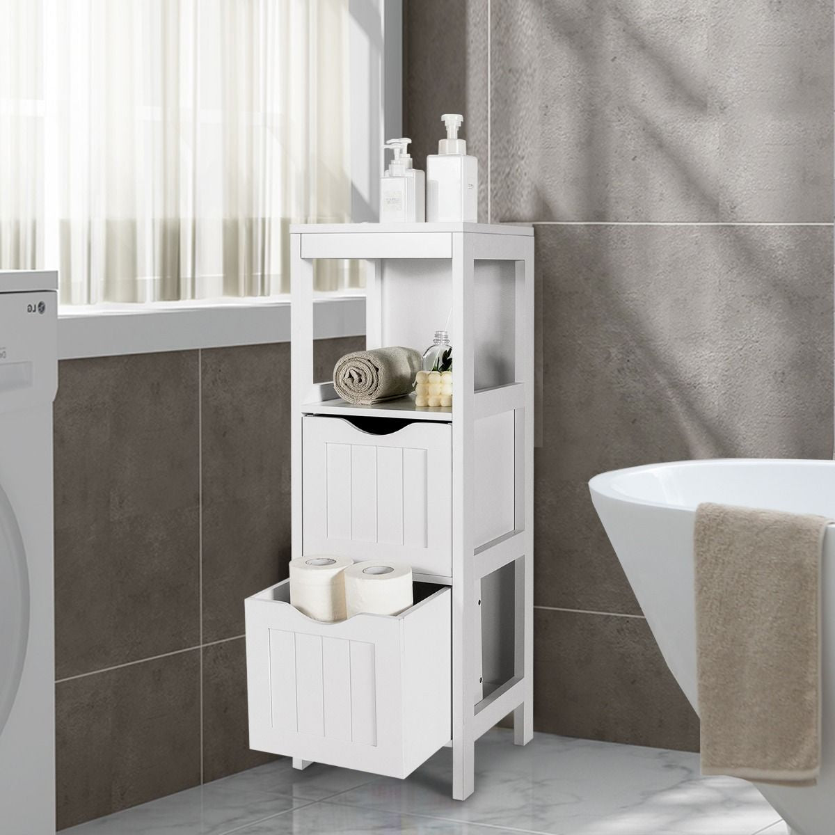 Bathroom Floor Cabinet with 2 Drawers and Anti-Tipping Device