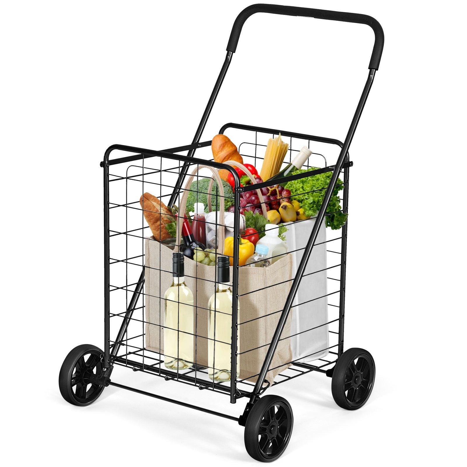 Heavy Duty Folding Shopping Cart with 83L Metal Basket