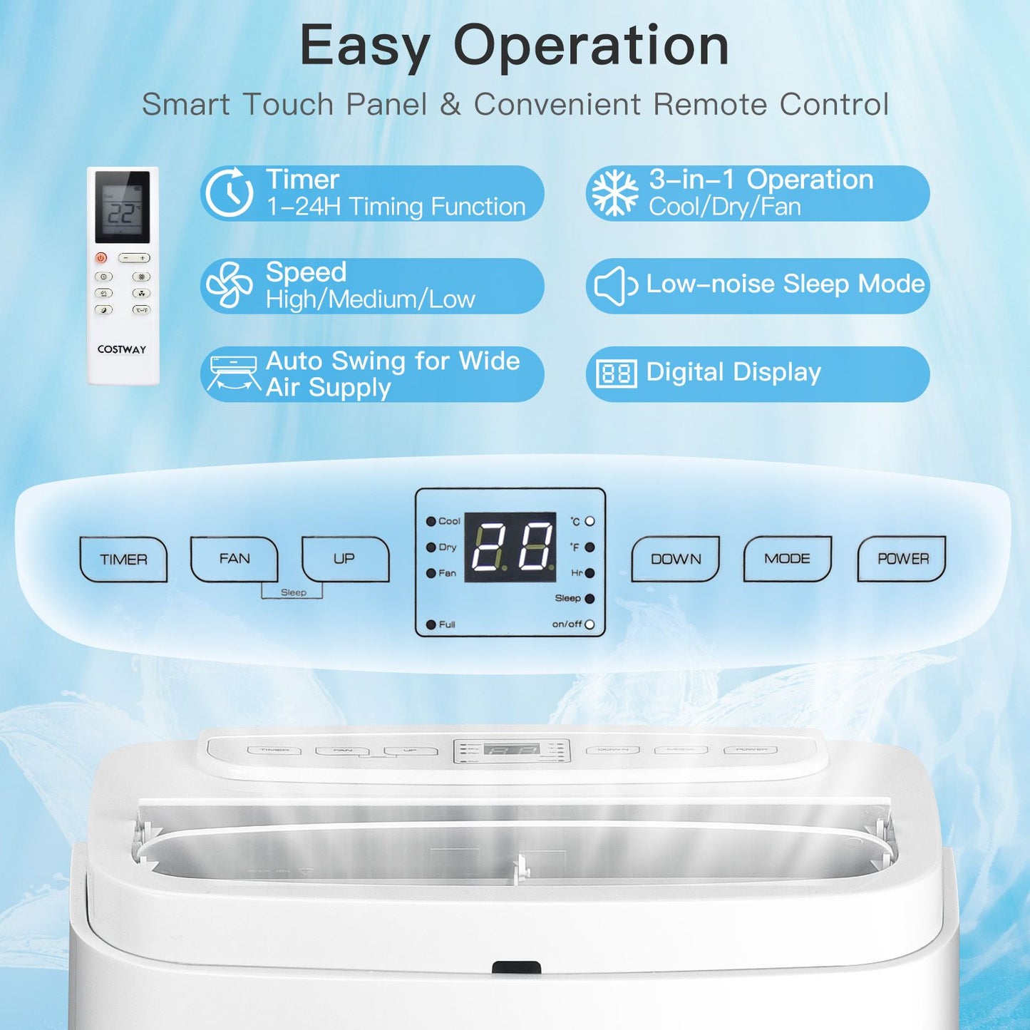 9000/12000 BTU Portable Air Conditioner with Remote Control