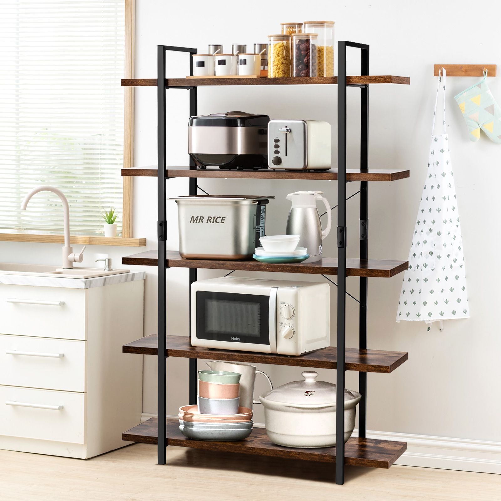 5-Tier Industrial Bookshelf with Anti-Toppling Device