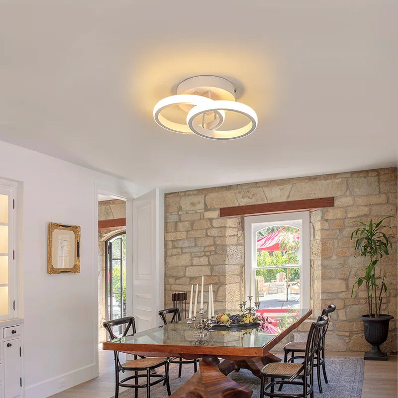 Verbrande Double-Rings Light 25Cm LED Integrated Semi Flush Mount