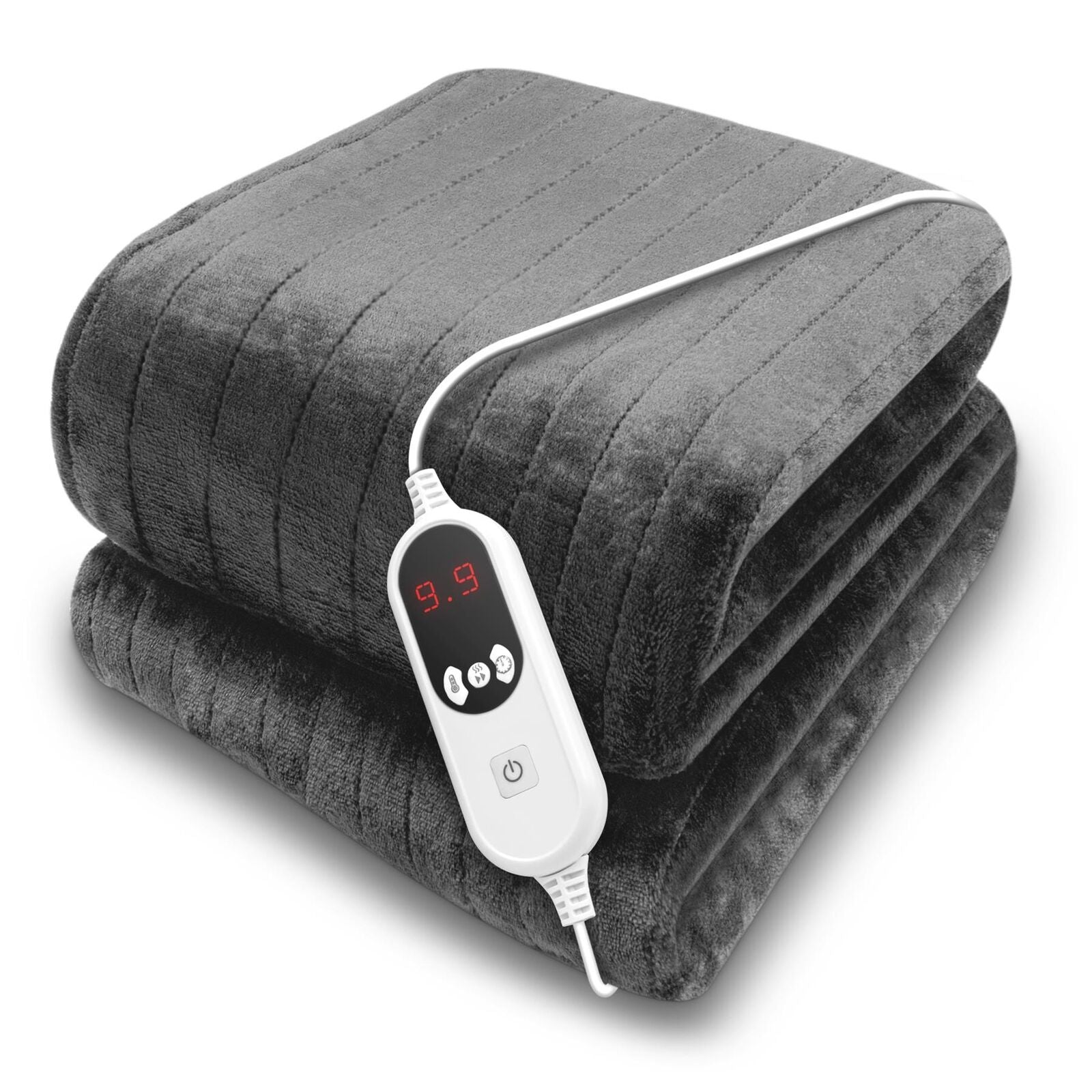 Electric Heated Blanket Throw 9 Heat Settings 160X120Cm Grey Overheat Protection