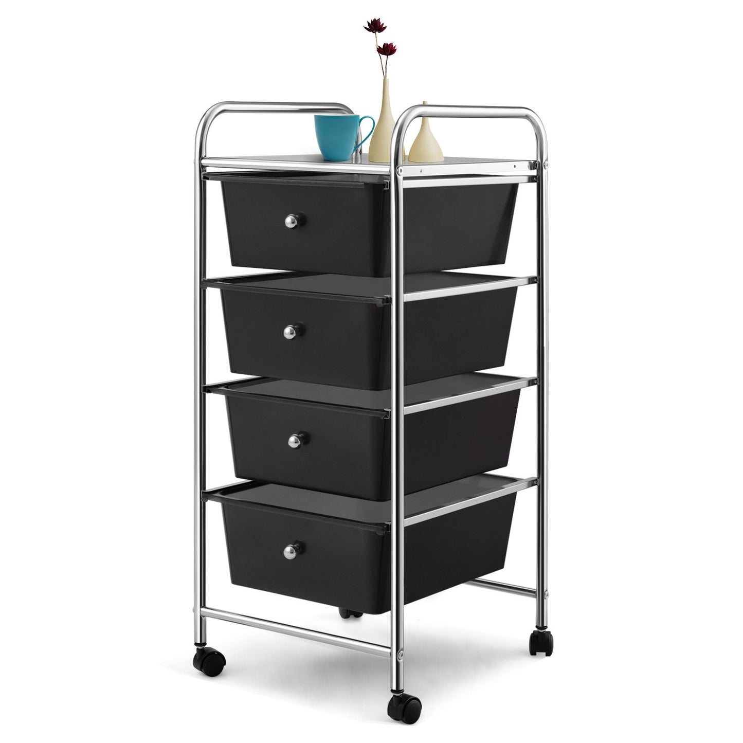 Mobile Storage Trolley on Wheels with 4 Removable Plastic Drawers