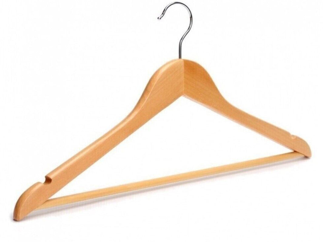 20Pcs Wooden Coat Hangers Suit Garments Clothes Wooden Hanger Trouser Bar Set