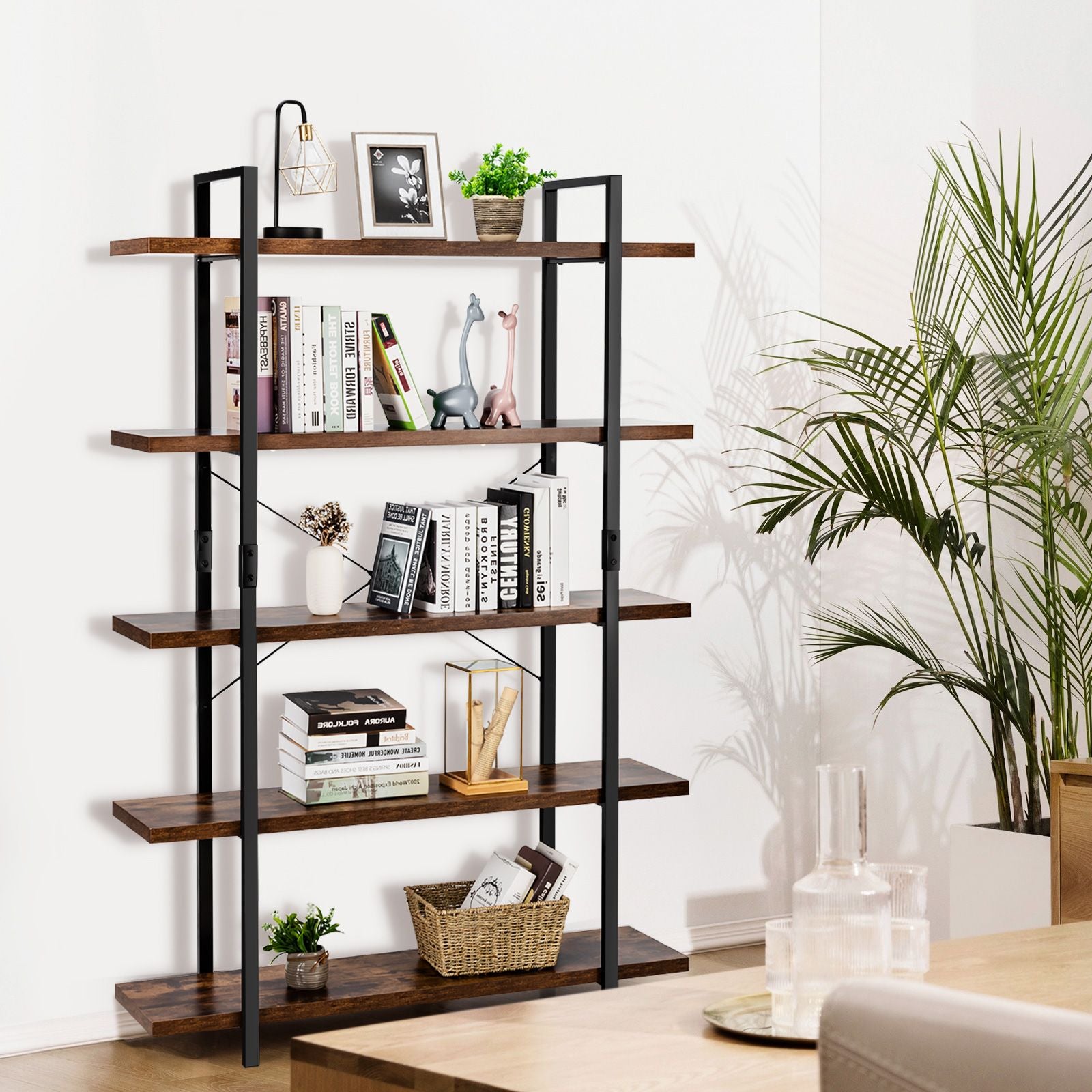 5-Tier Industrial Bookshelf with Anti-Toppling Device