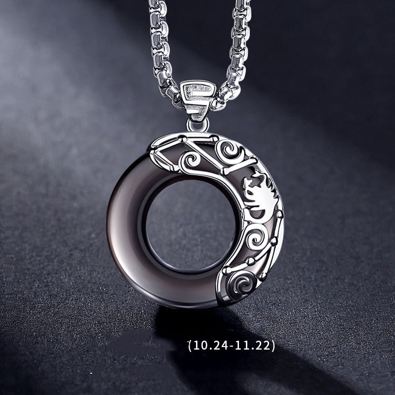 Zodiac Necklace Male Hip Hop Obsidian