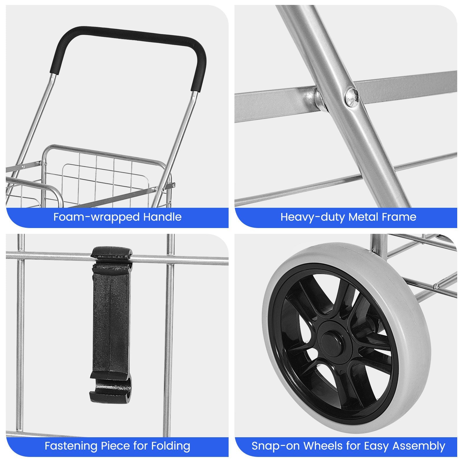 Heavy Duty Folding Shopping Cart with 83L Metal Basket