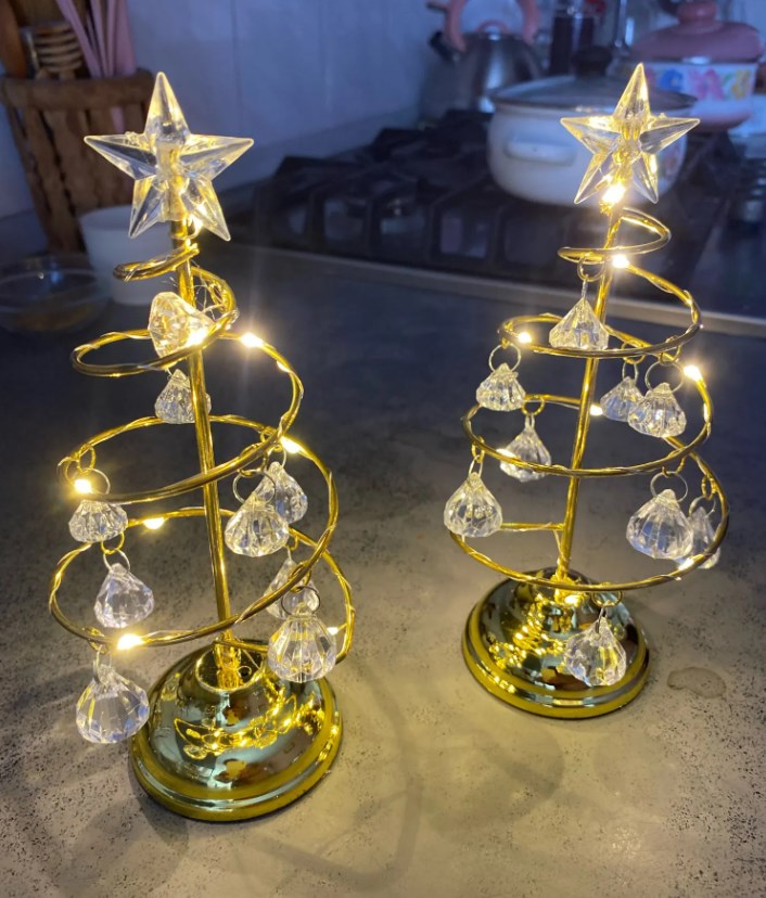 LED Christmas Tree Lamp Small Crystal Decorative Iron Tree Night Light Ornament For Gift Golden Warm Light