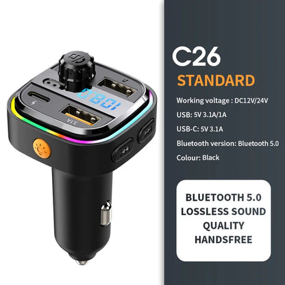 Bluetooth 5.0 FM Transmitter Handsfree Car Radio Modulator MP3 Player with 22.5W USB Super Quick Charge Adapter for Car