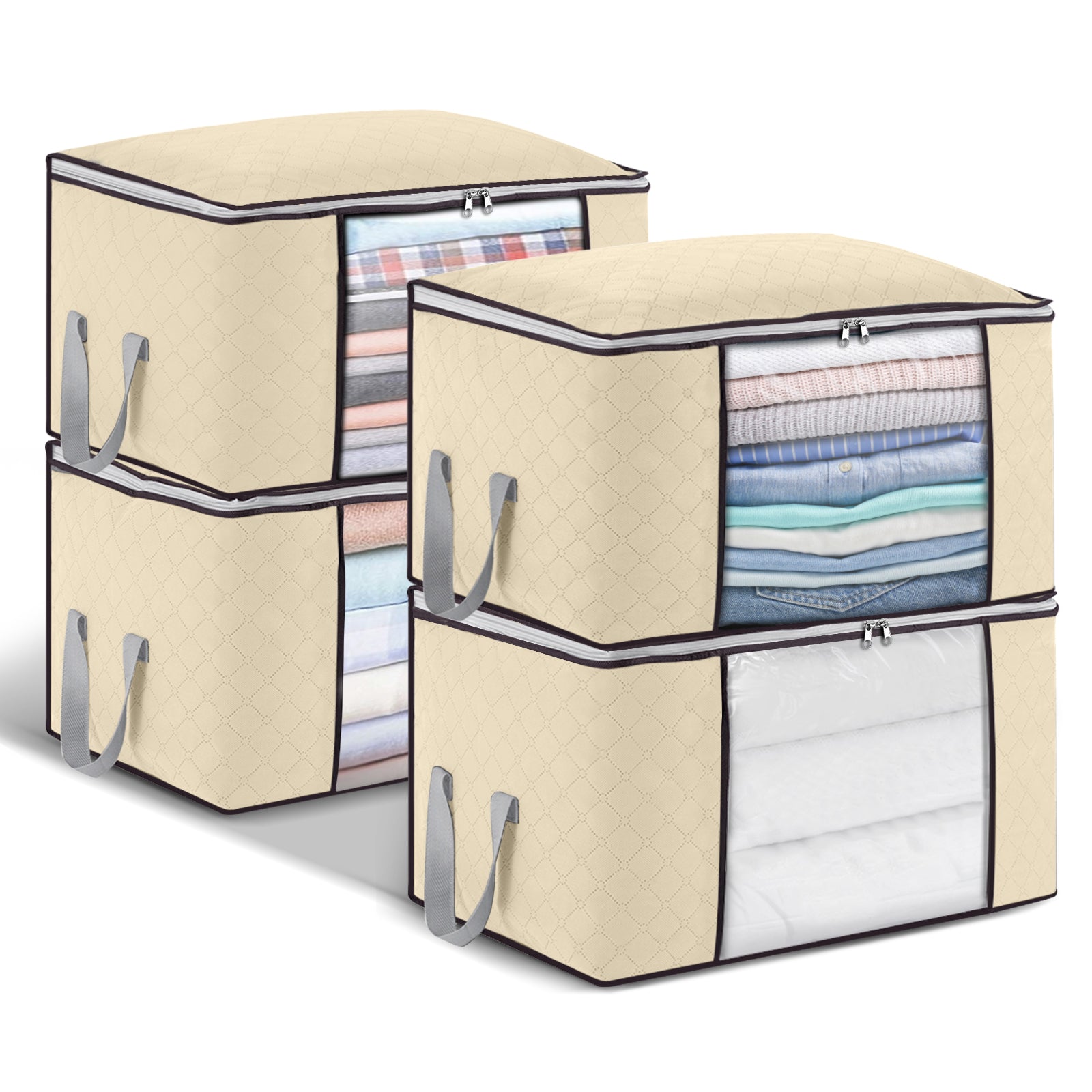 KING DO WAY 4 Pcs Clothes Storage Bags Ziped Underbed Wardrobe Closet Boxes Closet Organizer Home Outdoor Travel