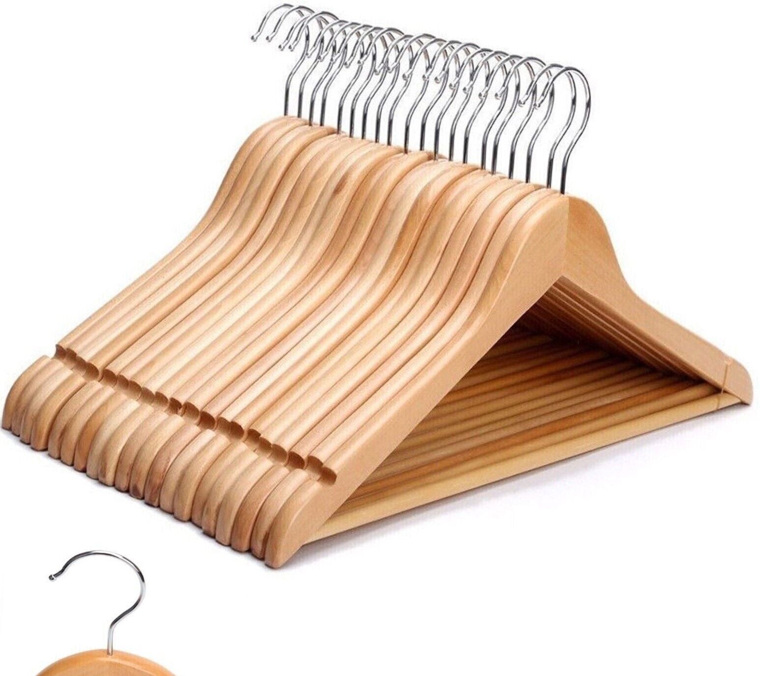 20Pcs Wooden Coat Hangers Suit Garments Clothes Wooden Hanger Trouser Bar Set