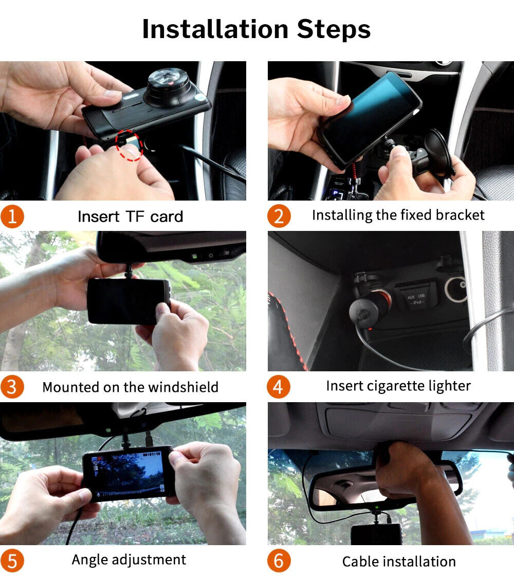 Car Dash Cam Kit Front and Rear Camera Full HD 1080P DVR Recorder Night Vision