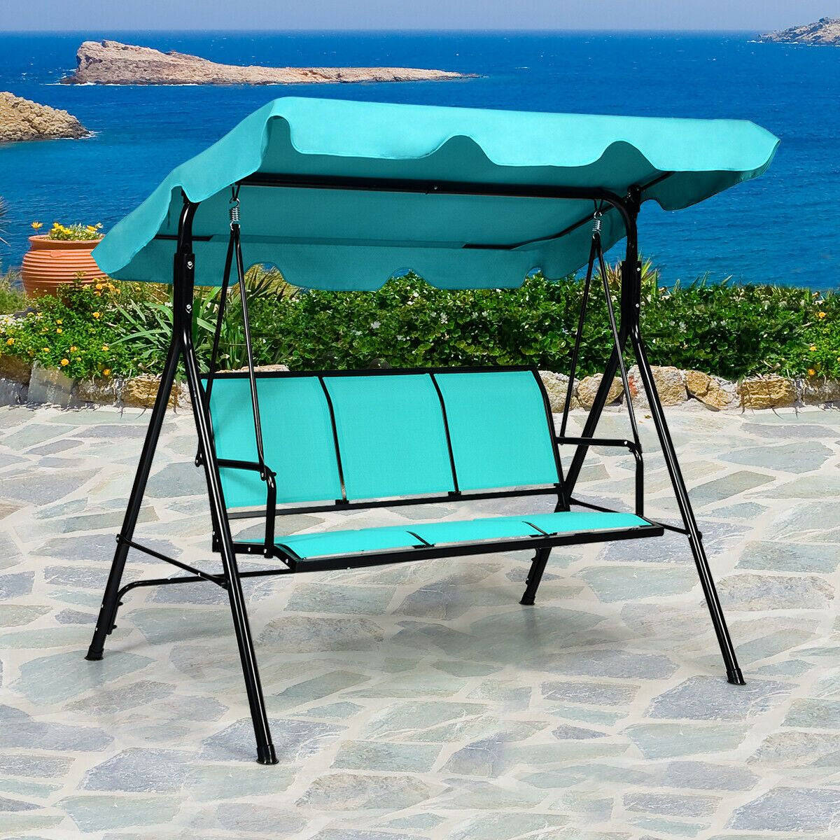 3 Seater Garden Swing Chair with Adjustable Canopy