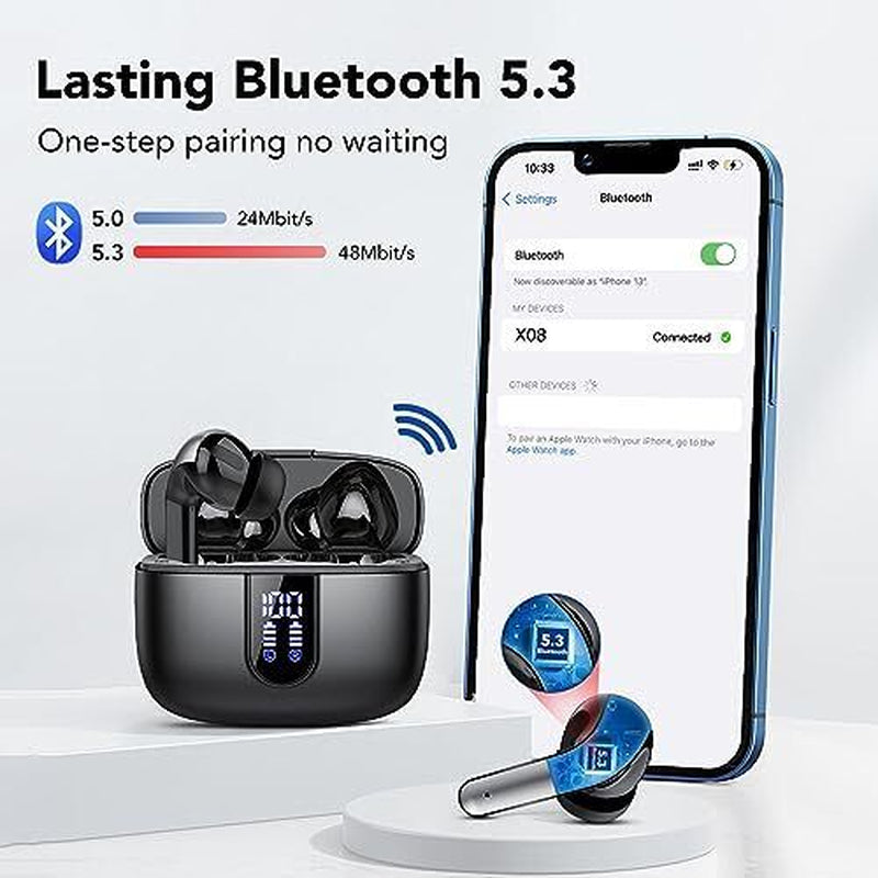 Ear Buds Wireless Earbuds, 50Hrs Playtime Bluetooth Earphones, Bluetooth