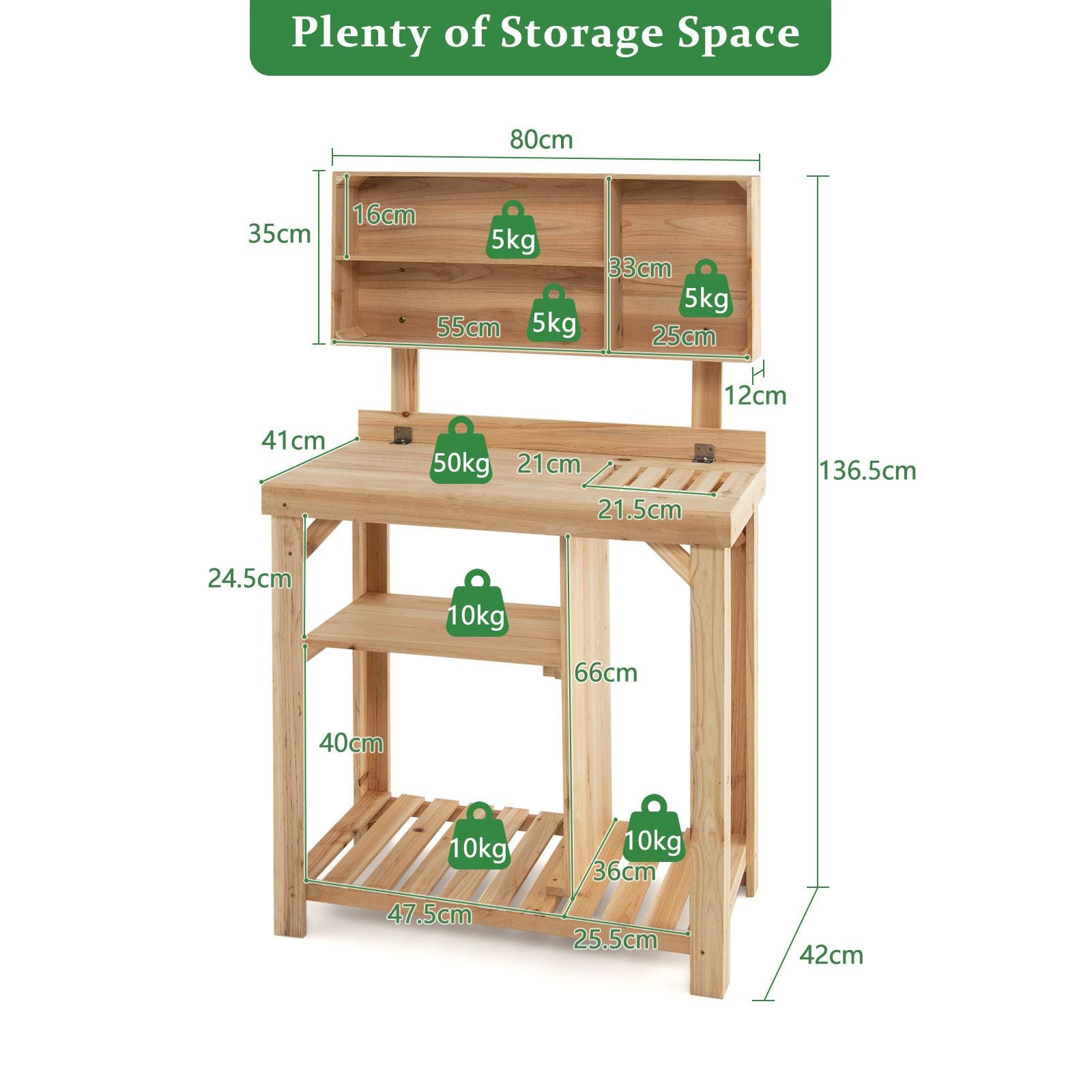 Garden Work Bench with Bottom Shelves and Top Compartments