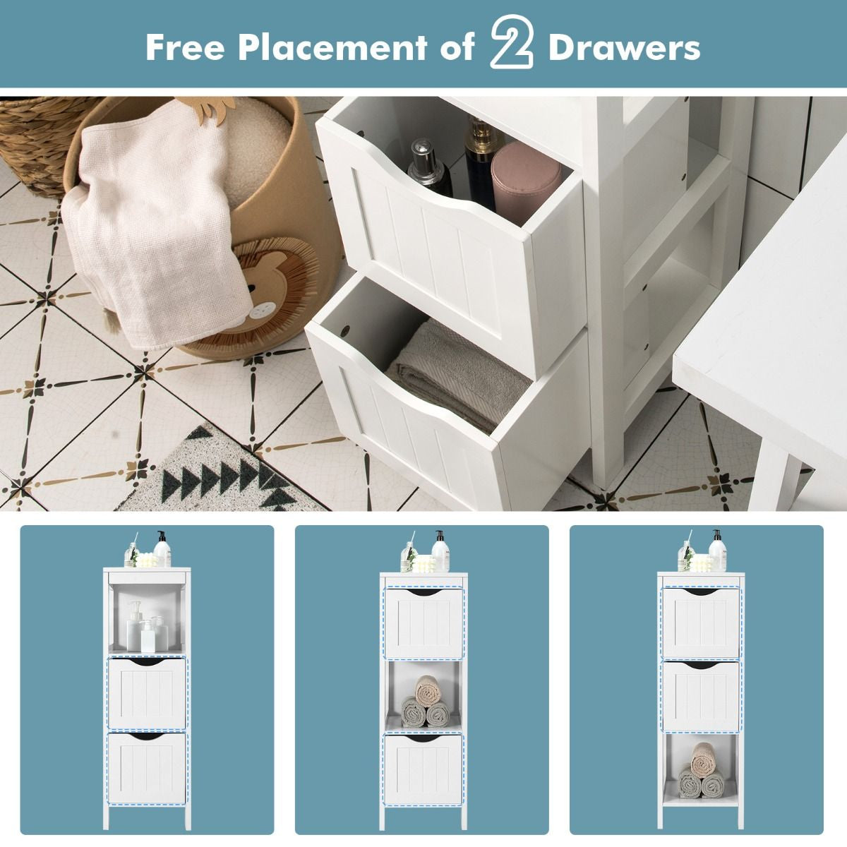 Bathroom Floor Cabinet with 2 Drawers and Anti-Tipping Device