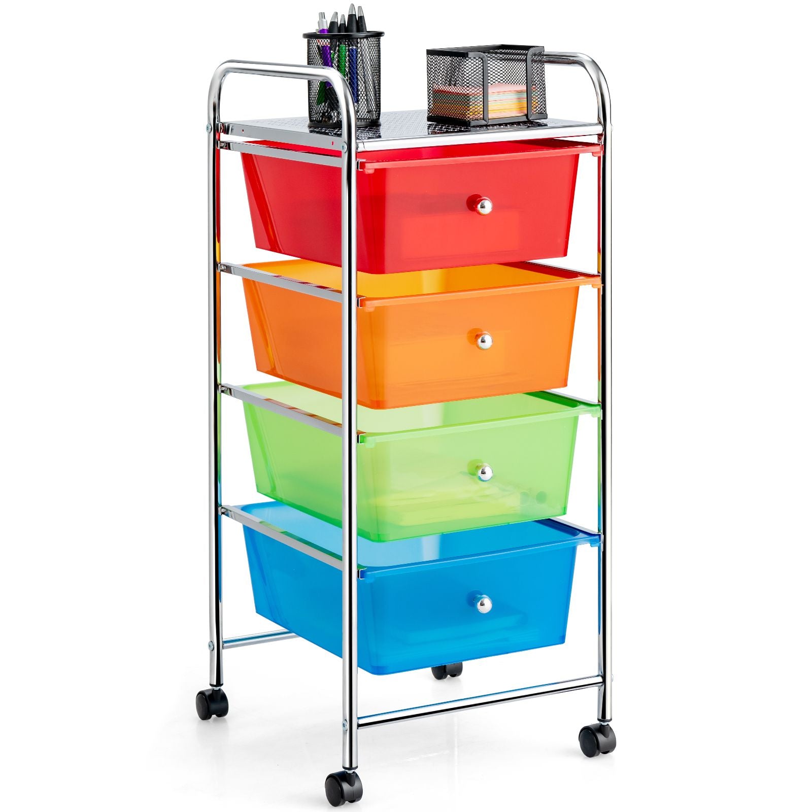 Mobile Storage Trolley on Wheels with 4 Removable Plastic Drawers