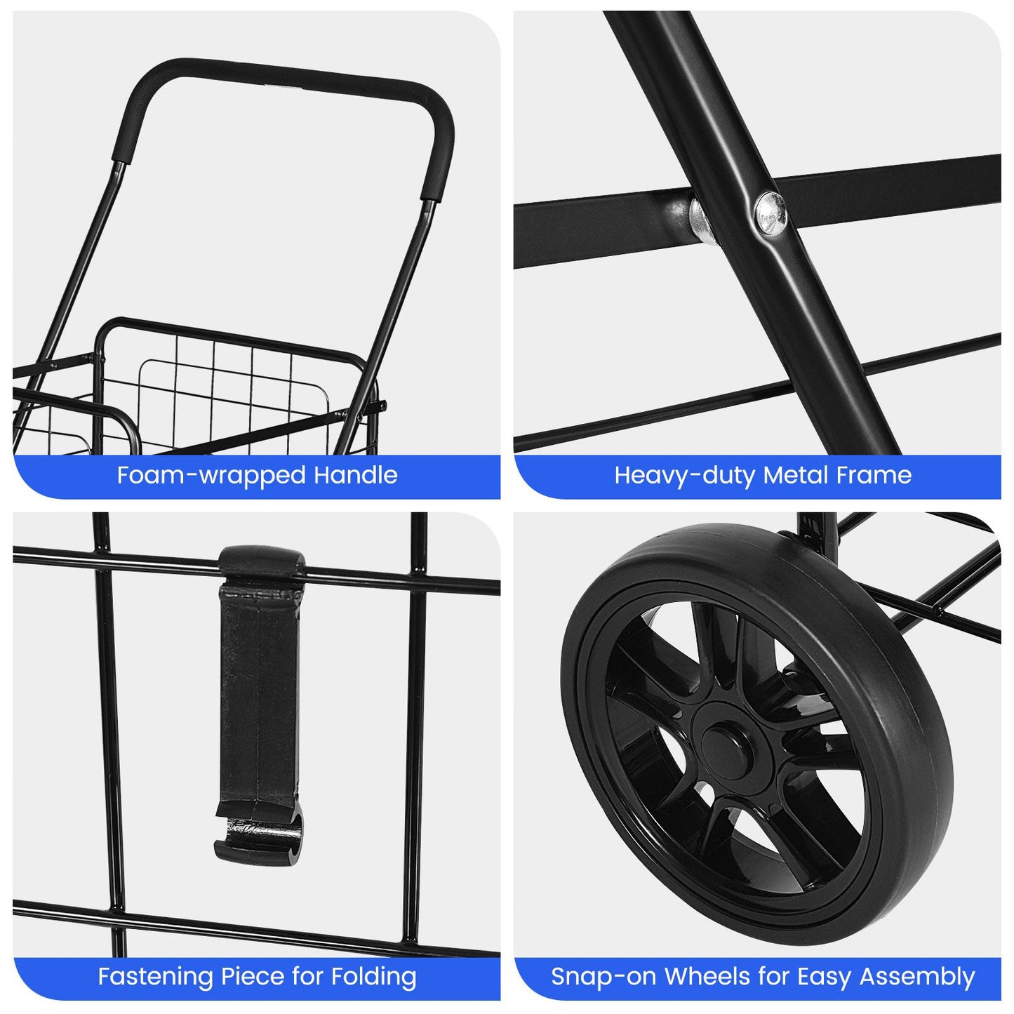 Heavy Duty Folding Shopping Cart with 83L Metal Basket