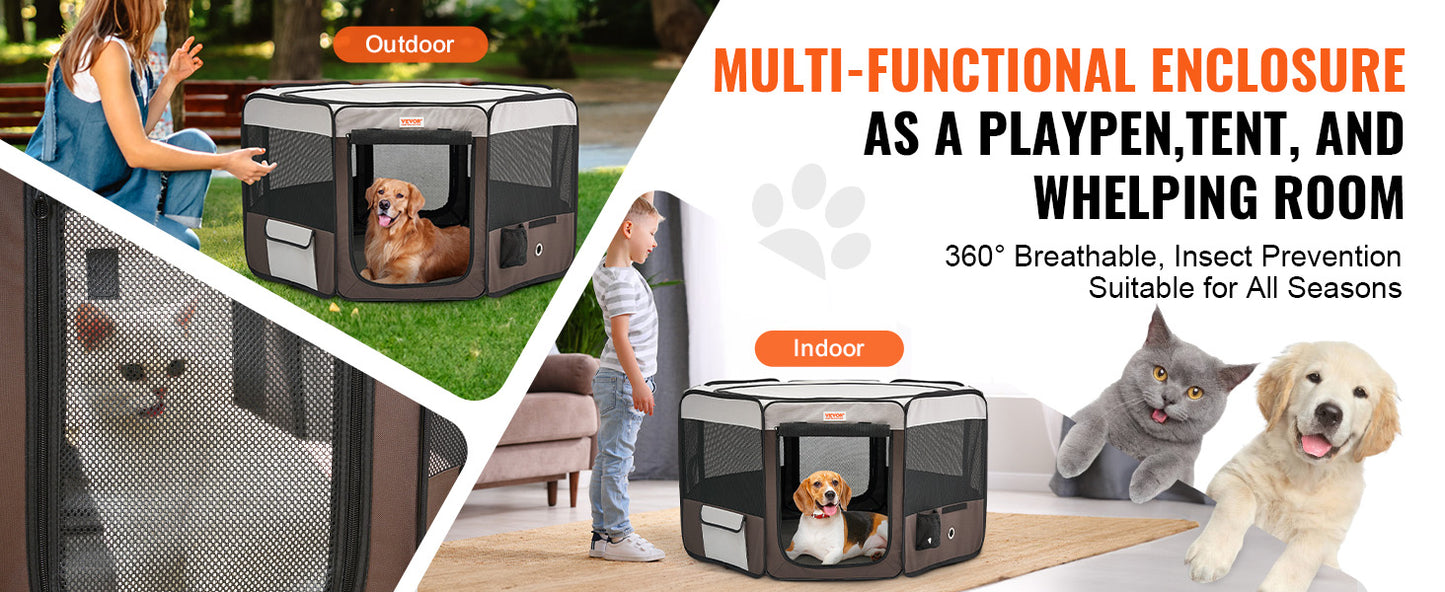 VEVOR Foldable Pet Playpen 46 Inches Portable Dog Playpen Crate Kennel for Puppy Dog Cat Premium Waterproof 600D Oxford Cloth