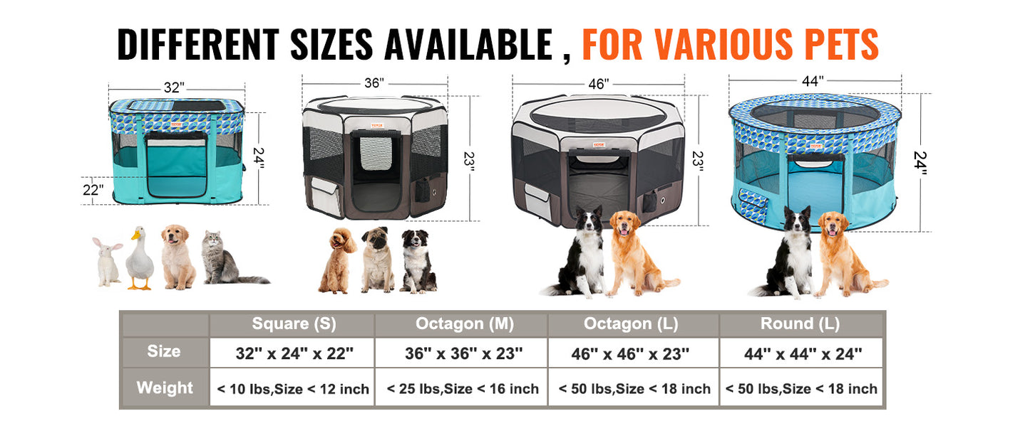 VEVOR Foldable Pet Playpen 46 Inches Portable Dog Playpen Crate Kennel for Puppy Dog Cat Premium Waterproof 600D Oxford Cloth